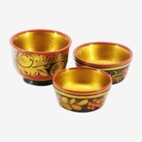 3 cups made of vintage Russian khokhloma wood