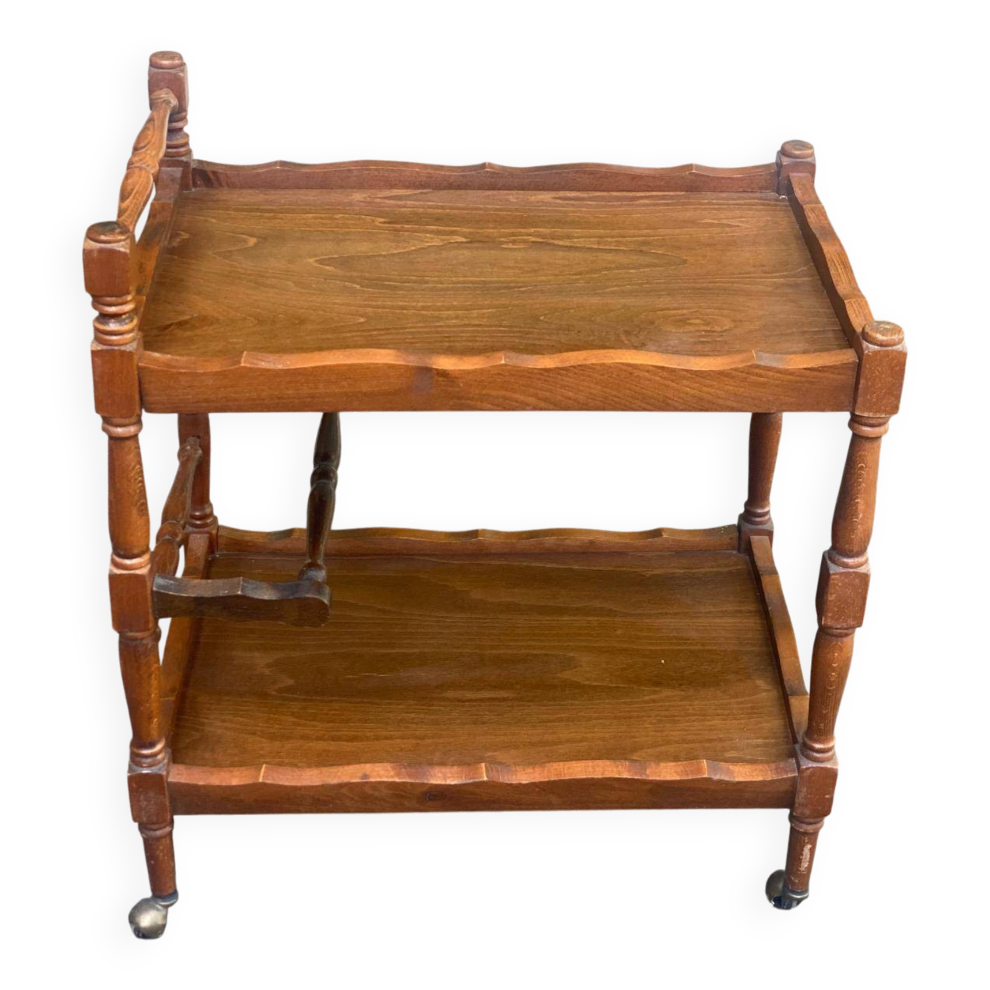 Solid wood service trolley on wheels