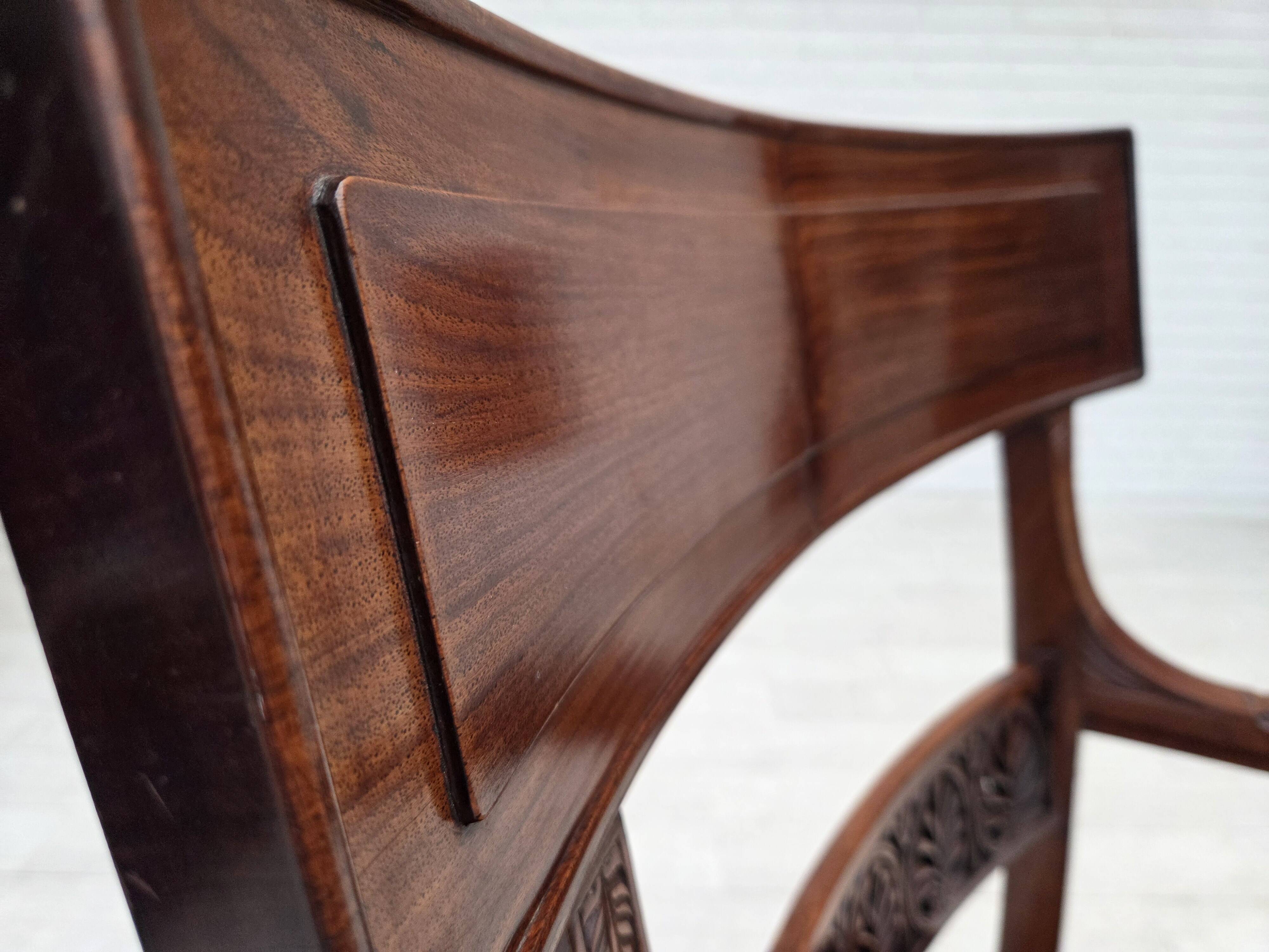 1920-30s, set of 2 armchairs, design after Georges Jacob, carved teak wood.