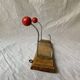 Vintage coat rack - double coat hook - red wooden balls