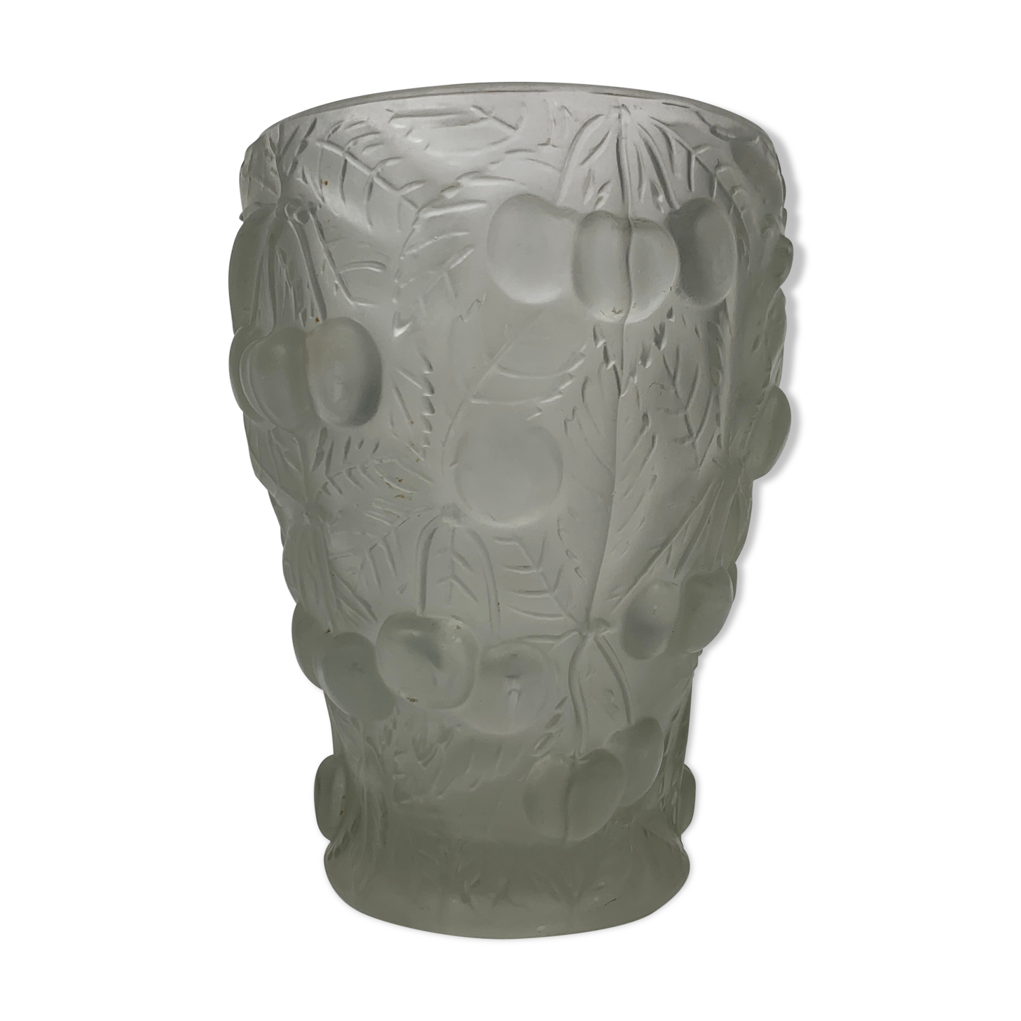 Vase en verre moulé pressé depoli décor cerise Josef Inwald Barolac