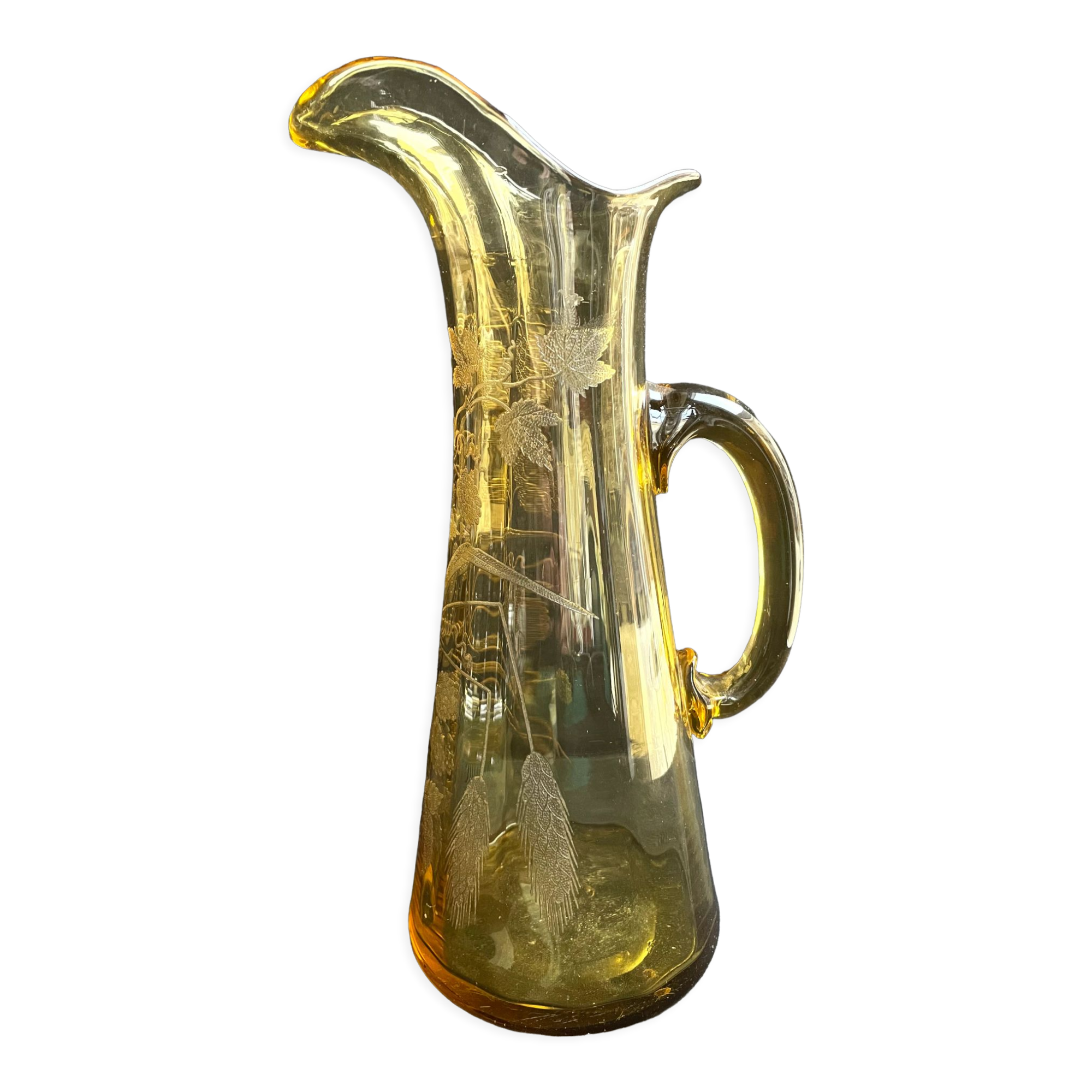 Beer pitcher (can) in engraved ambrino blown glass