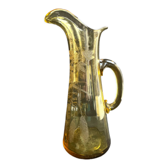 Beer pitcher (can) in engraved ambrino blown glass