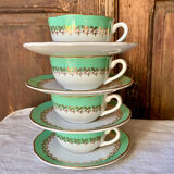 4 tasses à café vert menthe Digoin Sarreguemines Juliette 1960