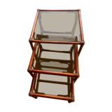 Trundle tables in honey-colored rattan
