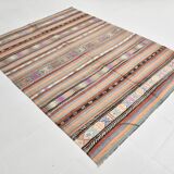 6x8 Ethnic Striped Green & Orange Kilim Rug, 176x230Cm