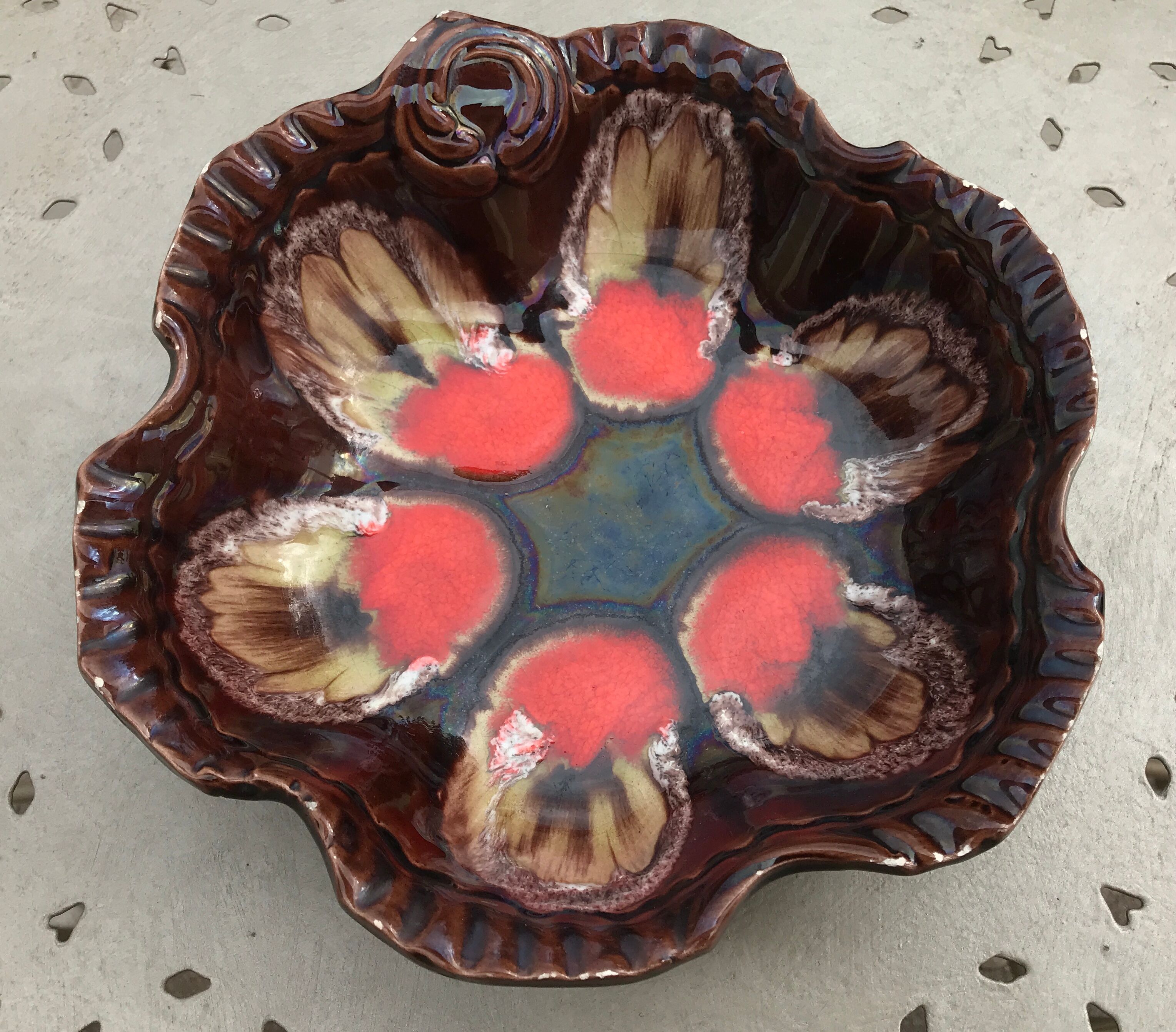 Vintage flat fruit cut in polychrome ceramic from vallauris