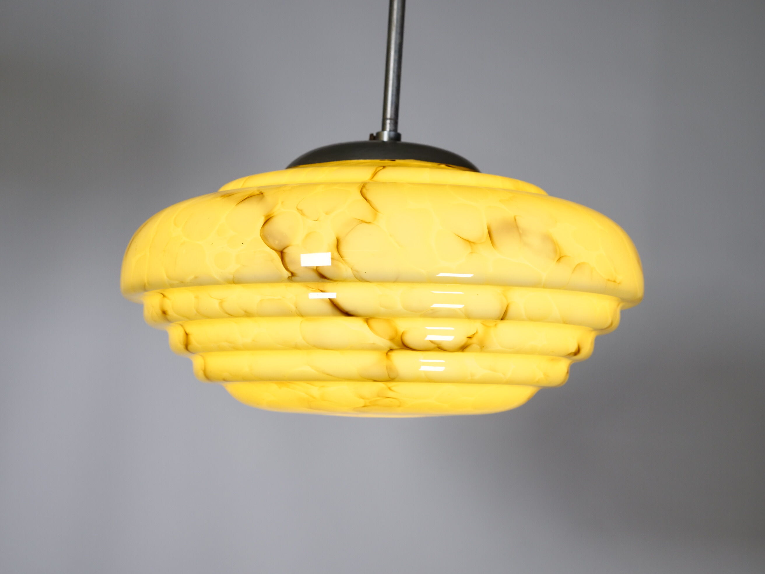 Art Deco Opaline Glass Ceiling Lamp, 1920s–1930s