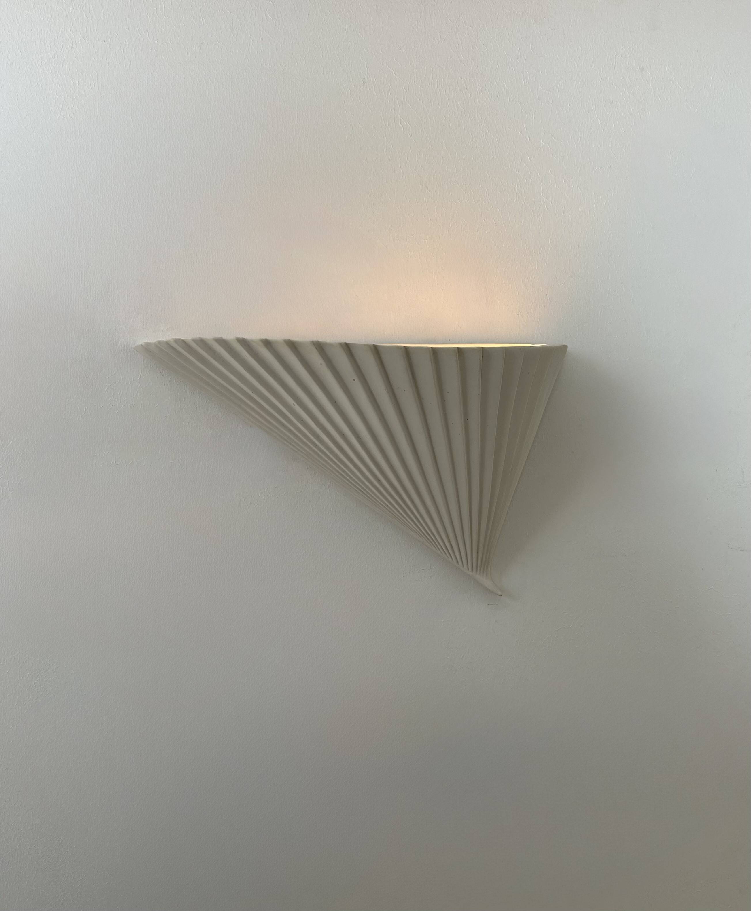 Vintage wall lamp, matte white plaster, France 1980