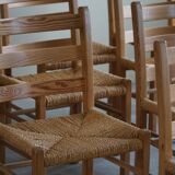 Set of 10 dining chairs in pine with sea grass seats, Danish design from the mid-20th century.