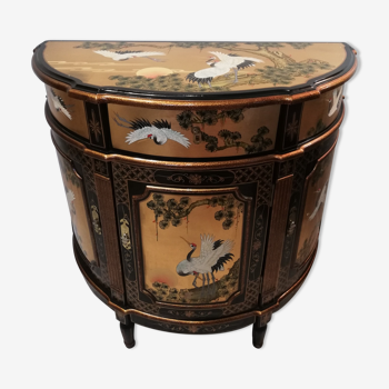 Commode half moon gold and black lacquered