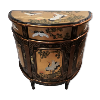 Commode half moon gold and black lacquered