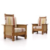 Set of South African colonial armchairs in wood and straw, 1980s.