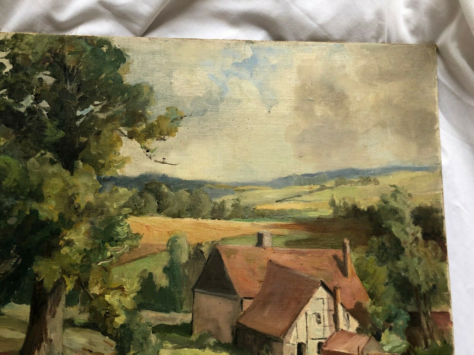 Oil on cardboard landscape 20th century sign Fude Plois 20th century