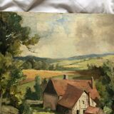 Oil on cardboard landscape 20th century sign Fude Plois 20th century