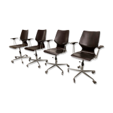 Lot de 4 fauteuils de bureau coque Pagwood édition Pagholz design Elmar Flototto 1960