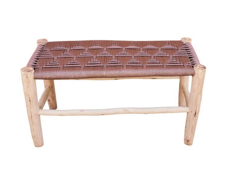 Cream rope woven wooden bench, bohemian and warm, natural material