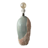 Pied de lampe vintage en pierre de Mactan et marbre vert