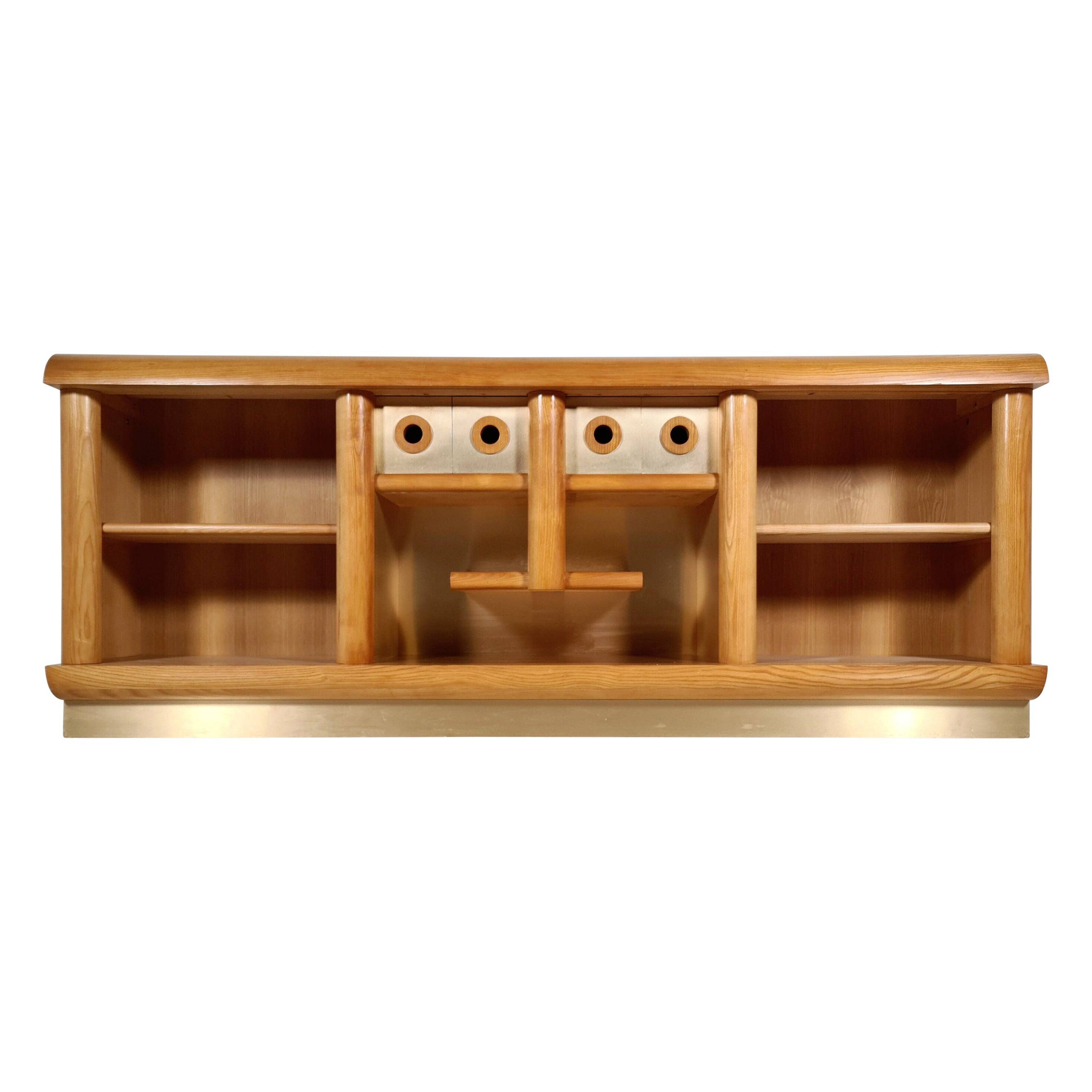 Enfilade/Credenza in oak and brushed brass, Italy, 1970