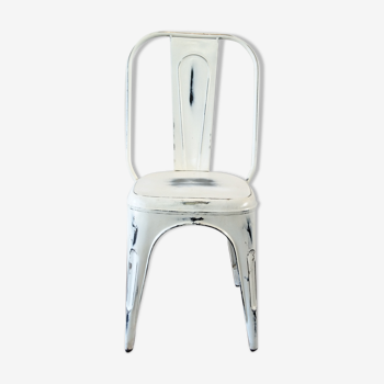 Chaise industrielle vintage blanc patiné