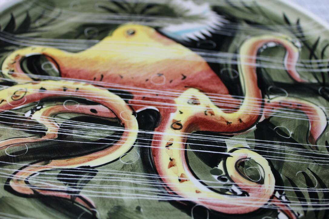 Fish and shellfish plates ceramic Italy vintage 1970 x8