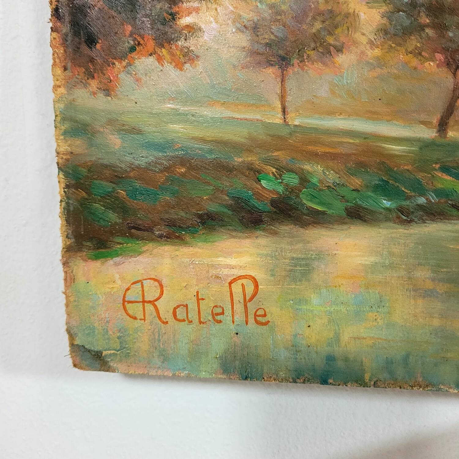 Table Painting Old landscape signed circa 1960