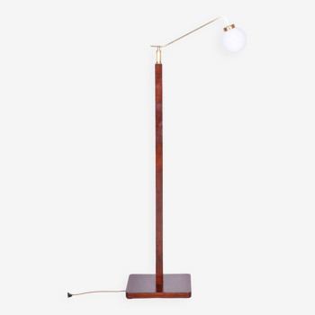 Restored Art Deco Floor Lamp, Walnut, Brass, New Electrification, Czech, 1930s