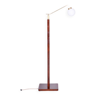 Restored Art Deco Floor Lamp, Walnut, Brass, New Electrification, Czech, 1930s