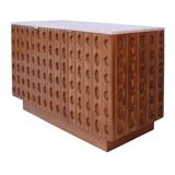 Contemporary Pair of Italian Sideboards Made of Solid Wood and Travertine