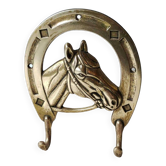 Coat rack/wall mounted hook. horse head/horseshoe. polished brass, vintage. 2 hooks