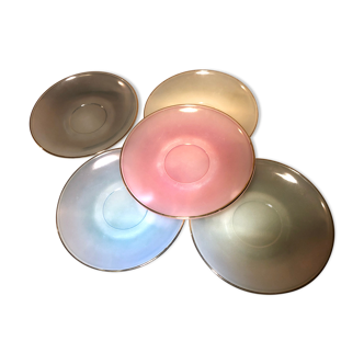 Soucoupes vintage multicolores service Harlequin Arcopal