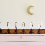 Antique wooden wall coat rack with metal hooks L200