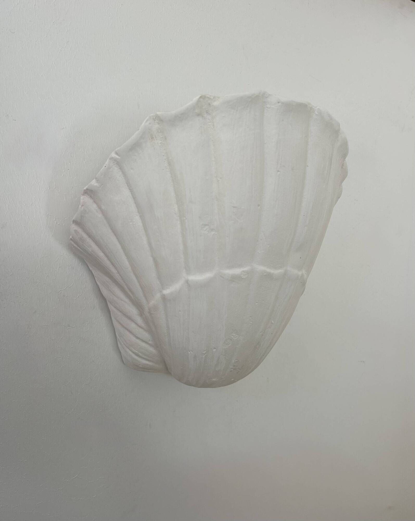 Pair of vintage shell wall lights, matte white plaster, France 1970