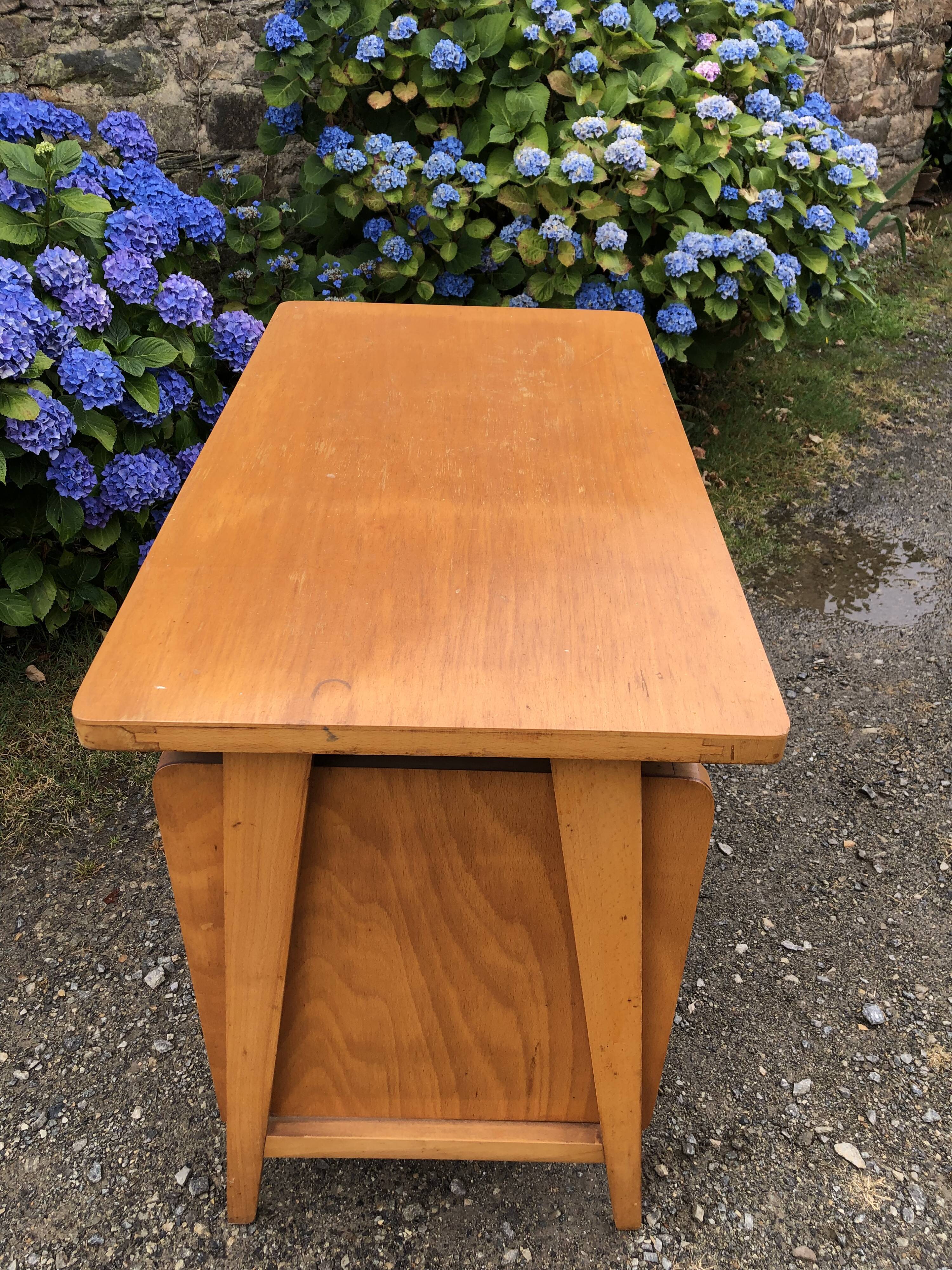 Vintage desk with beech compass legs with 3 drawers.