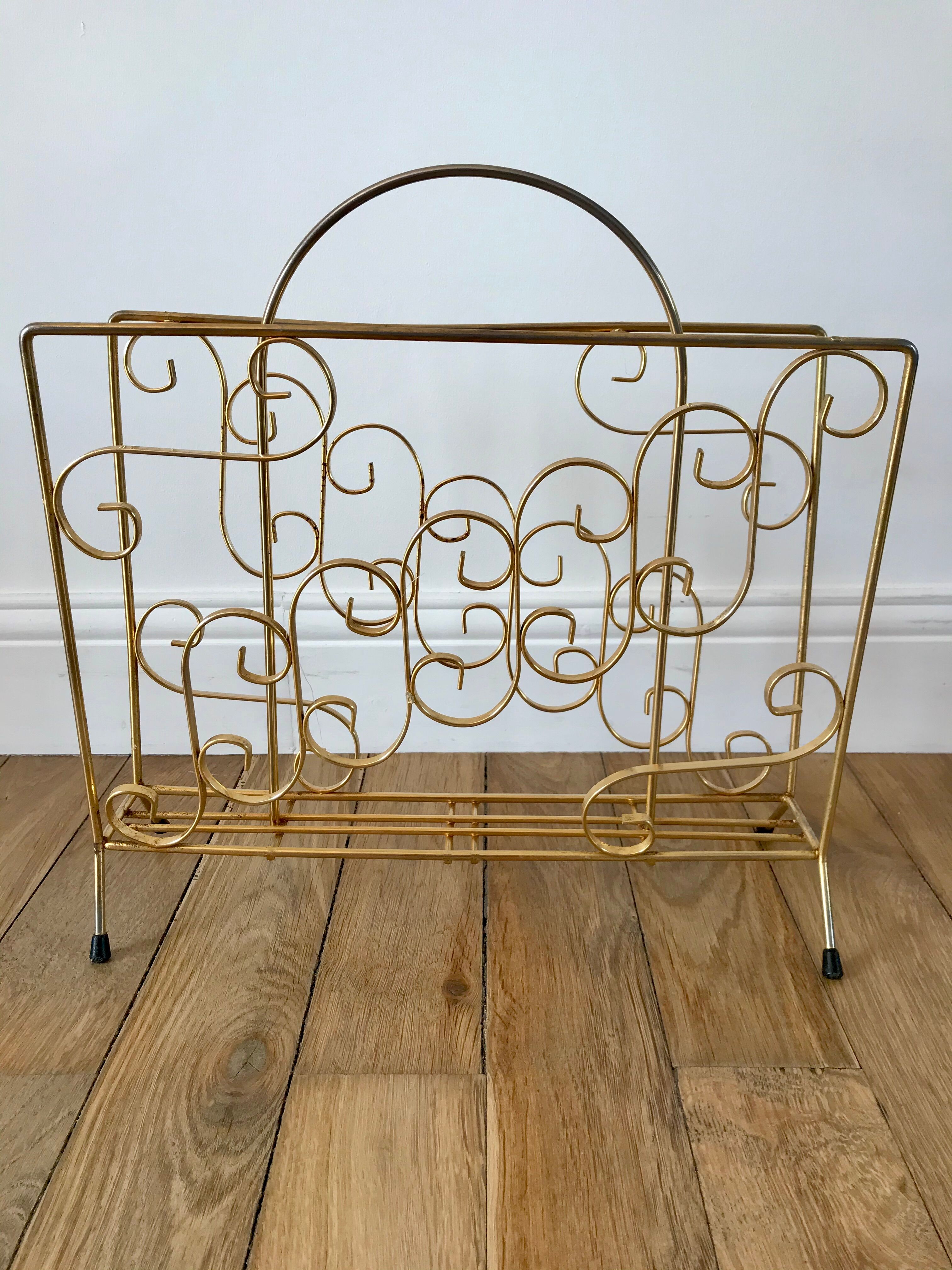 Golden metal magazine holder 60s