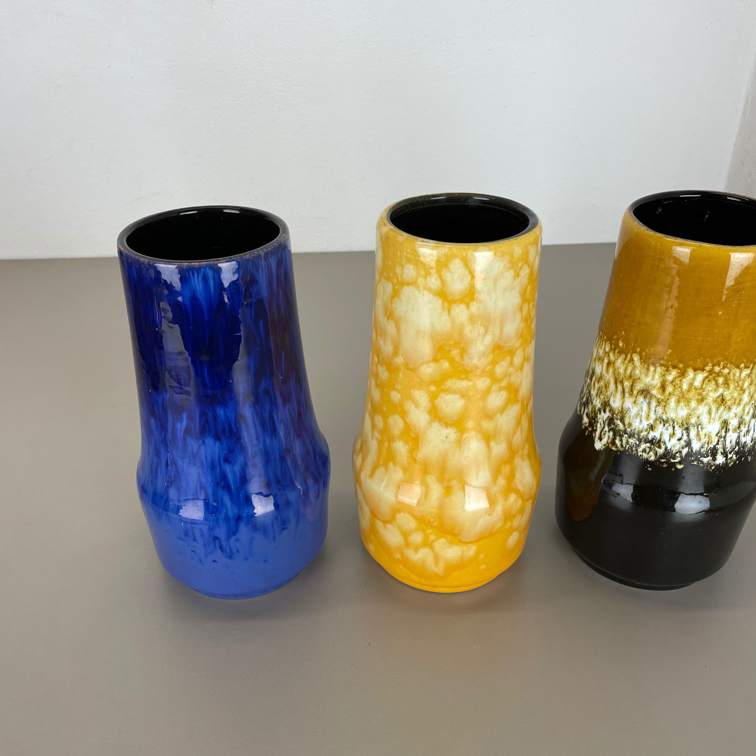 Set of Three Pottery Fat Lava "Supercolor" Vases Made by Scheurich Germany 1970s