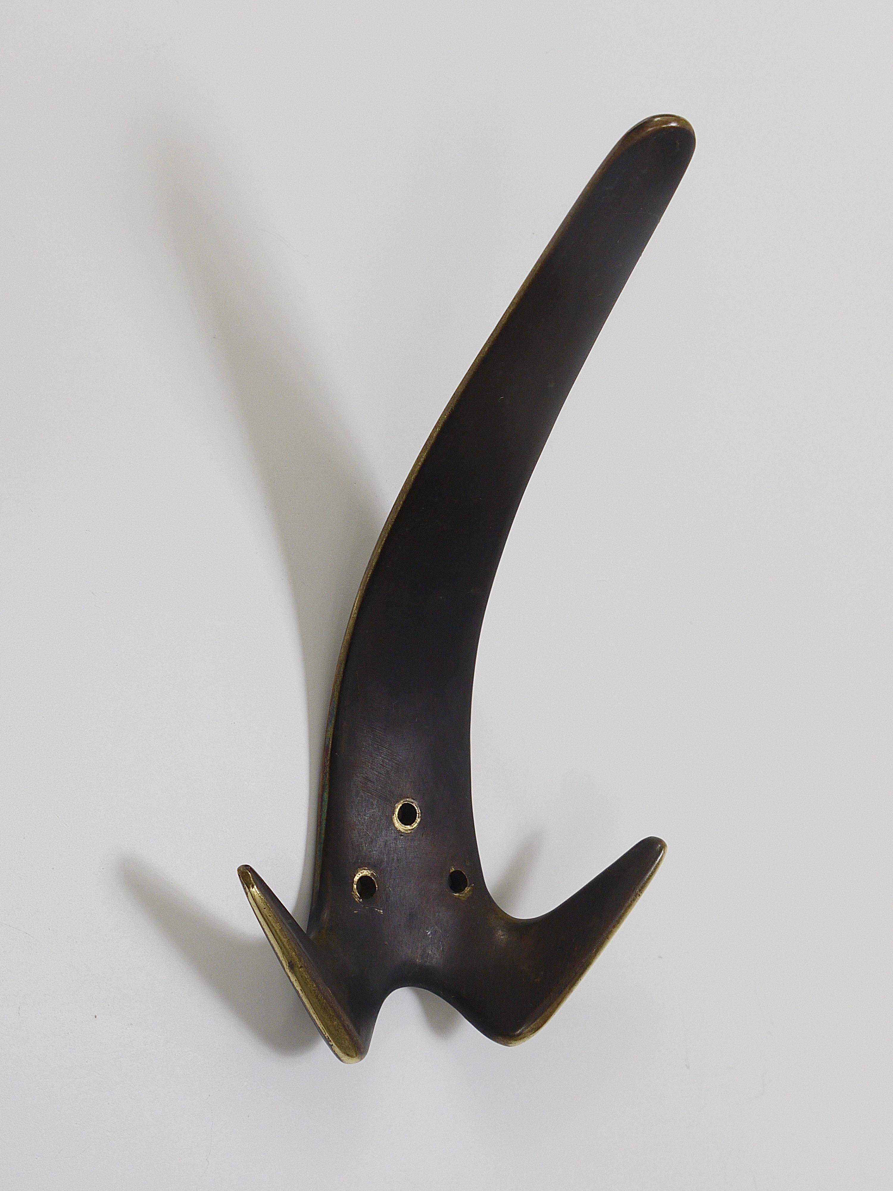 Carl Aubock Two large double wall hooks in brass #4056, Austria, 1950s