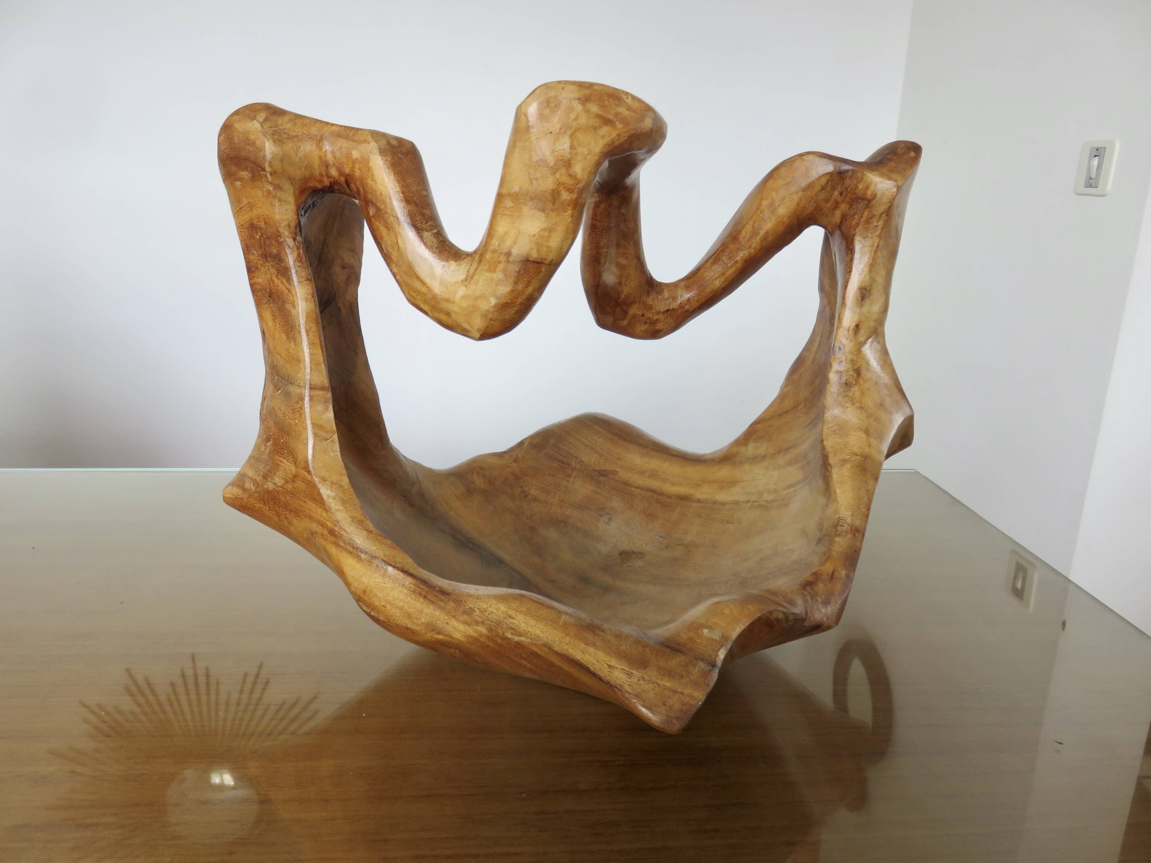 Very large olive wood fruit bowl, 1970, unique item.