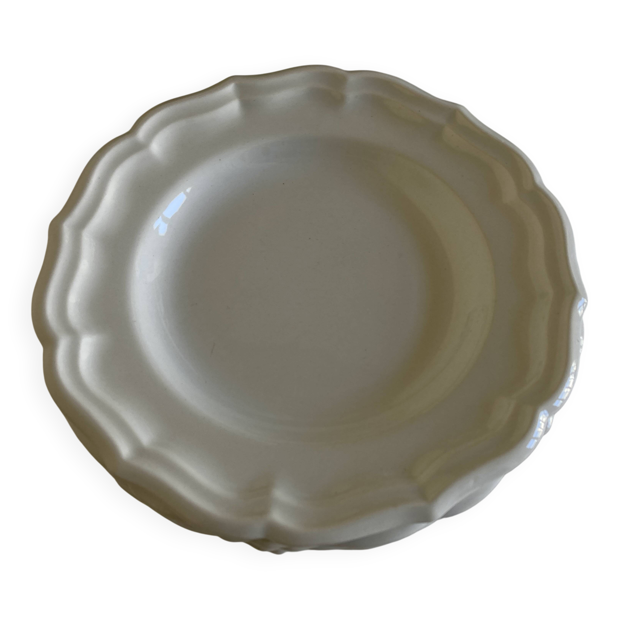 Set of 6 Gien earthenware plates with fluted edges, neo-classic white