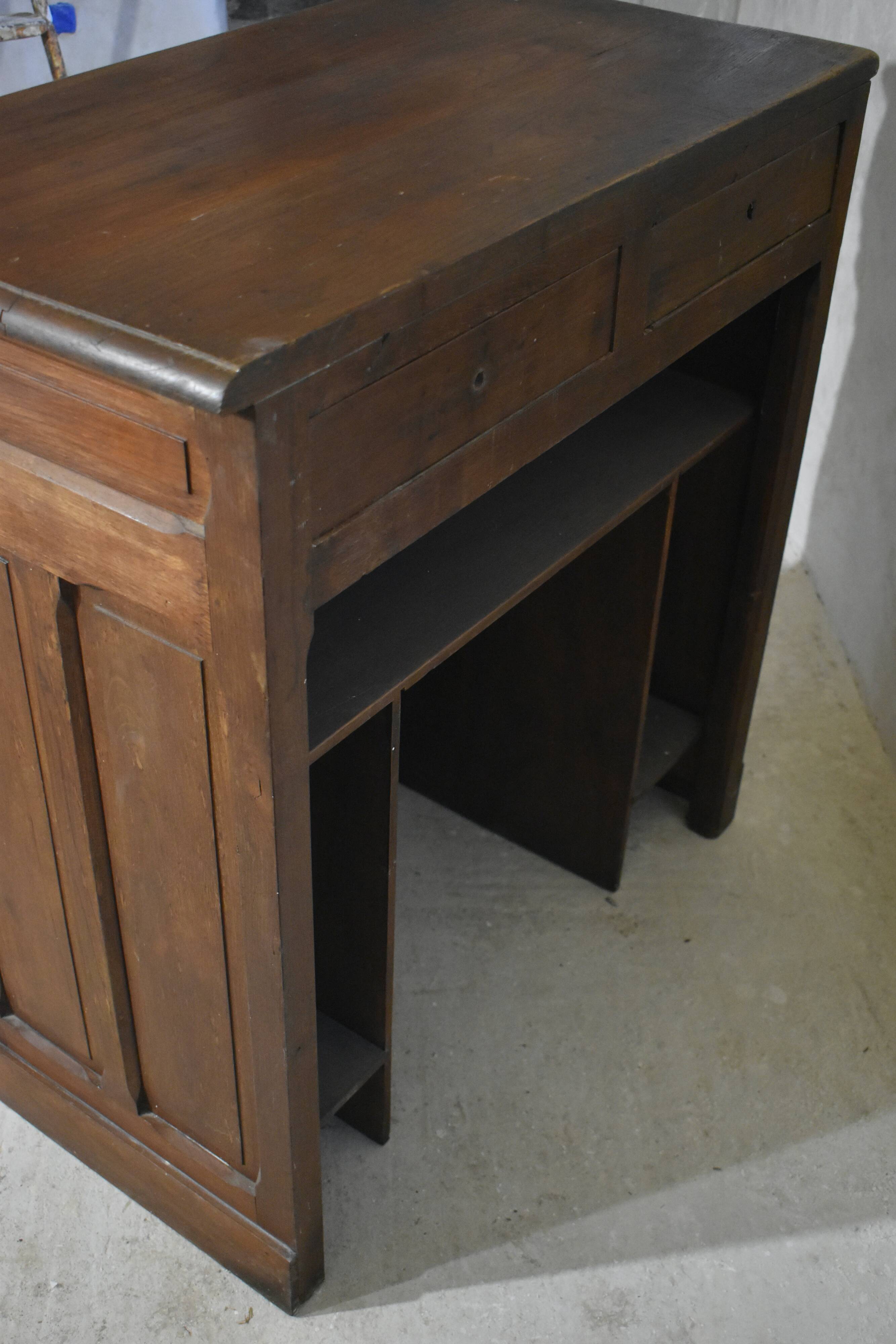 Old solid oak counter shop checkout
