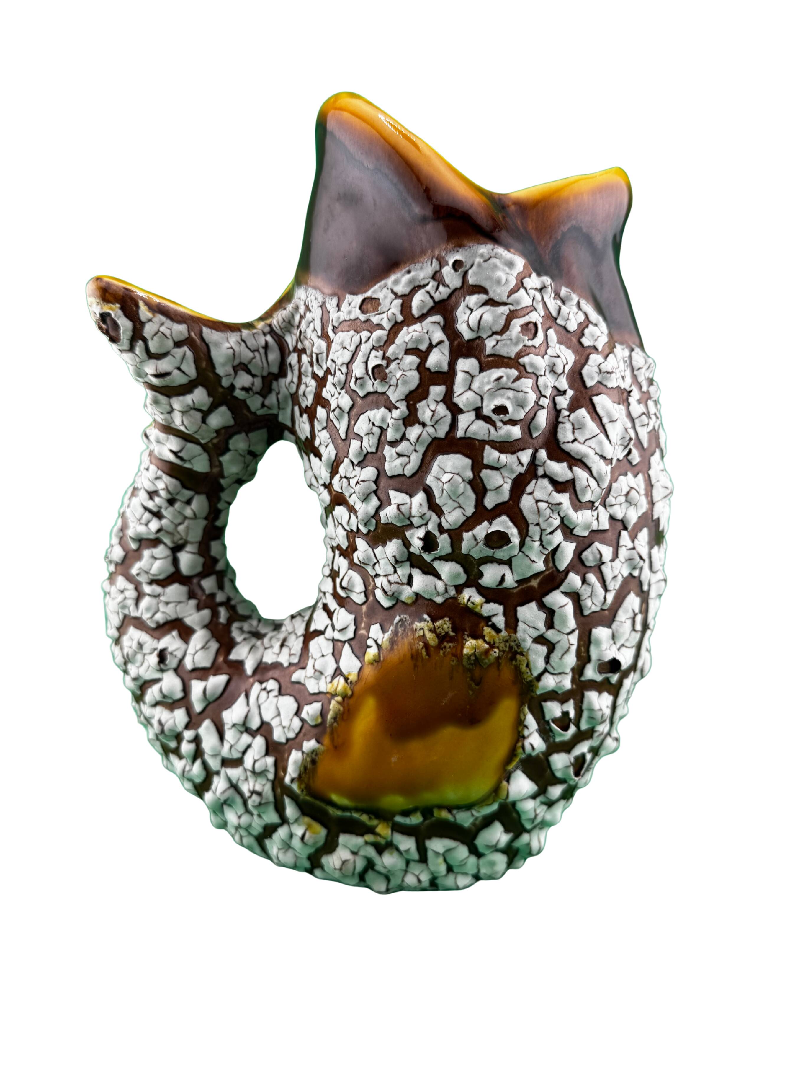 Vintage Fish Water Carafe - Vallauris Fat Lava Style Ceramic