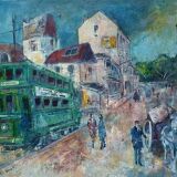 Old painting Rue de Saint Germain lively signed Georges Denis