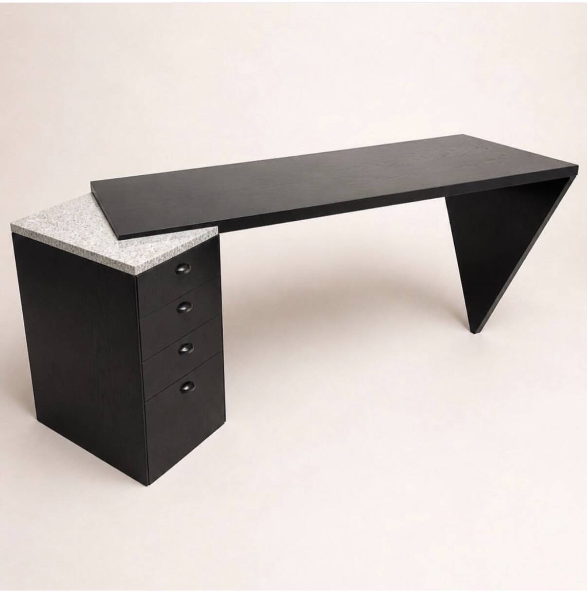 Large lacquered wood and granite desk 1980