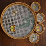 bamboo and glass butterfly tray + 4 coasters