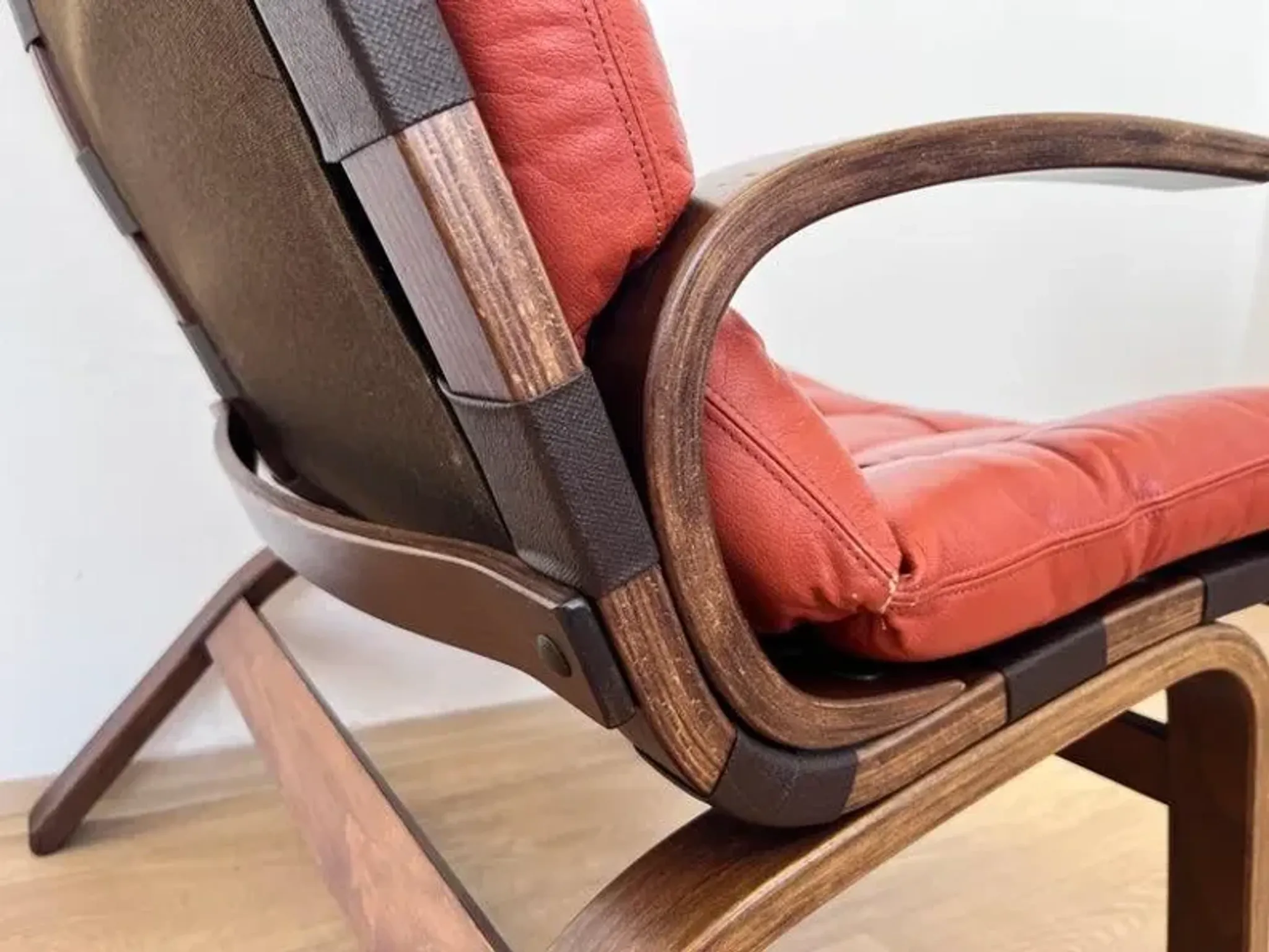 1970s Design mid century Danish Bentwood and leather Armchair by Farstrup