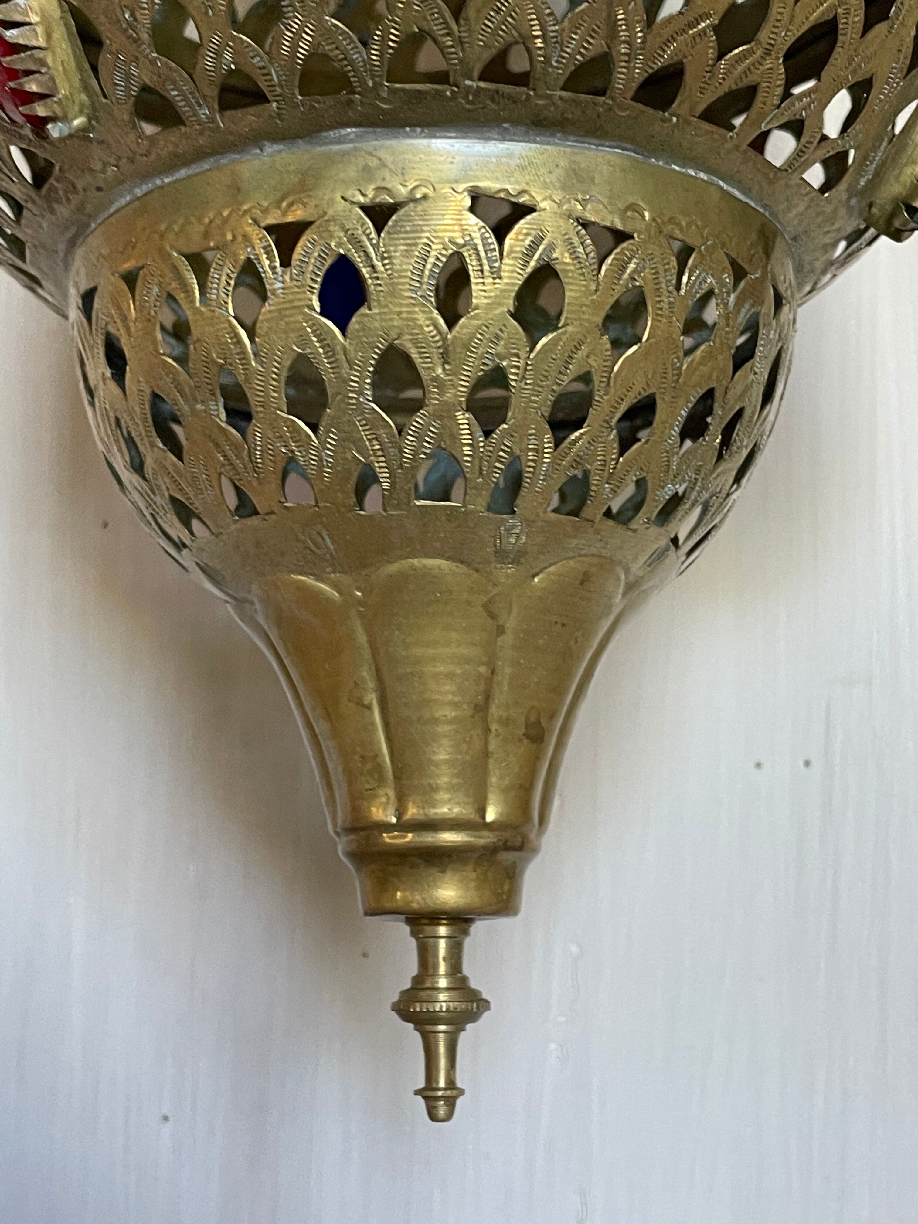 Old vintage oriental lantern pendant lamp in brass