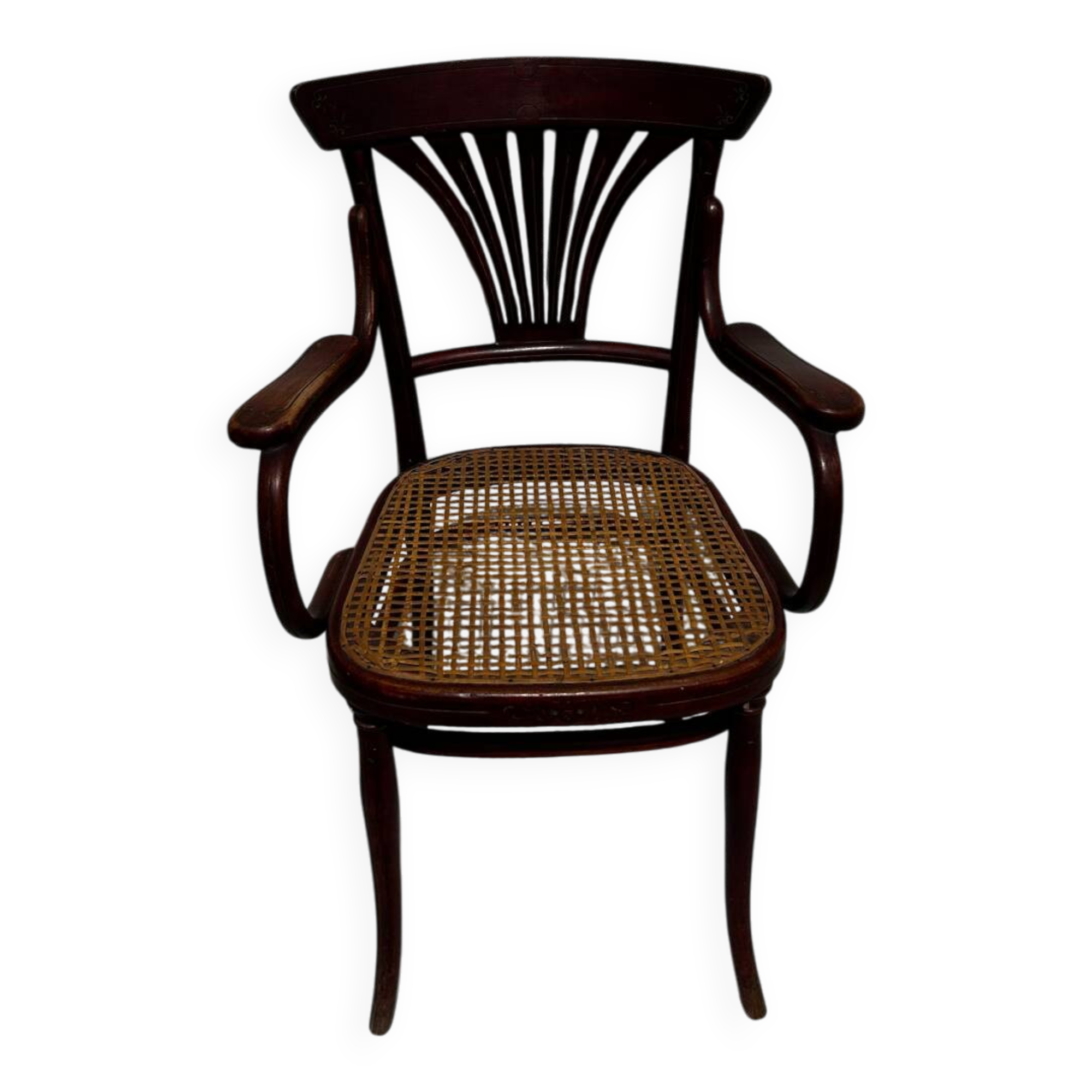 Fauteuil Thonet Vienne estampillé, bois cintré et cannage – circa 1900