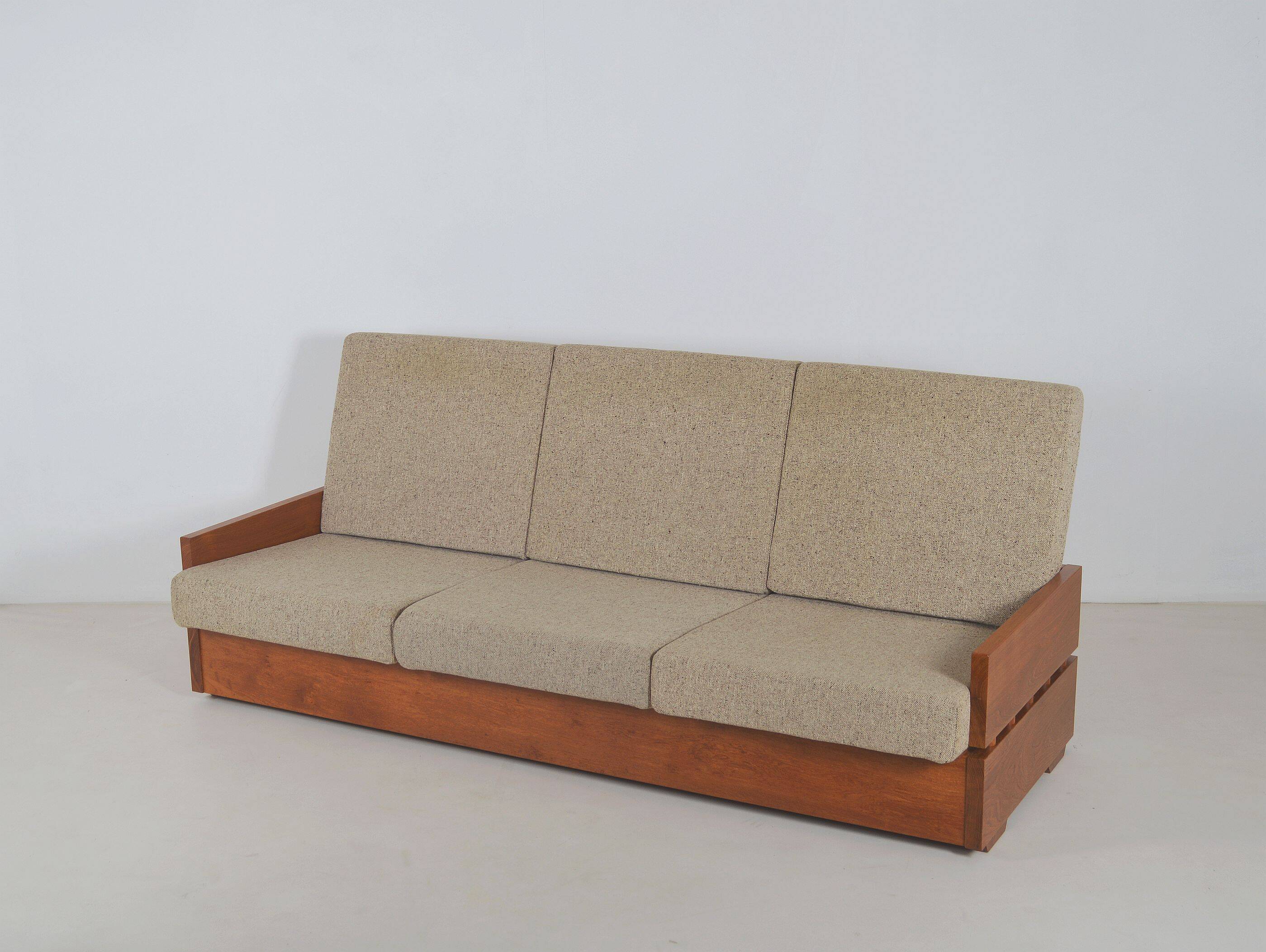 Set of Brutalist armchairs in solid wood, 1970s