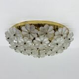 Large Floral Crystal Glass Flush Lamp by Ernst Palme , 1970s