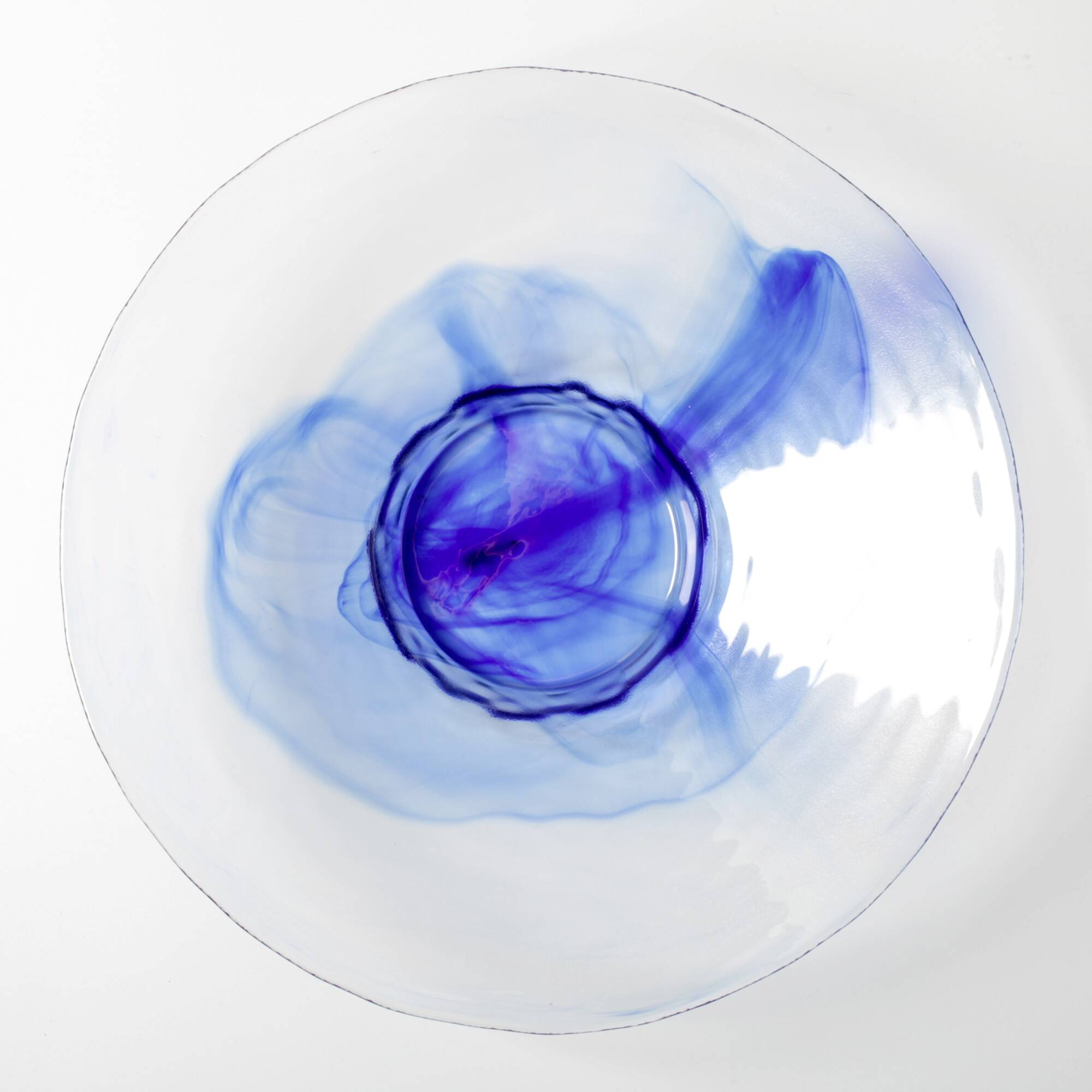 Vintage Blue Swirl Glass Fruit Bowl / Bormioli Rocco / Italy / 1990s